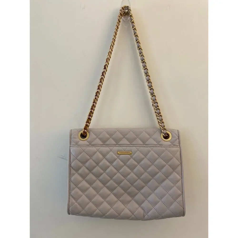 Rebecca Minkoff Crossbody Purse Bag Gray Beige Velvet Chain Quilted Affair Work